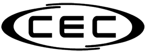 A black and white logo for a company called cec.