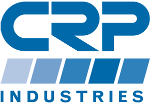 A blue and white logo for crp industries