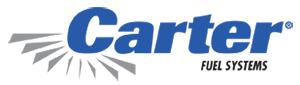 A blue and white logo for carter fuel systems