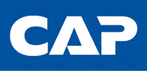 A blue and white cap logo on a white background