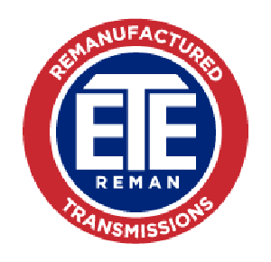 A logo for remanufactured transmissions in a red circle