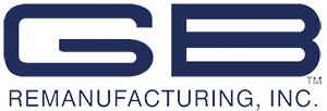 The logo for gb remanufacturing inc. is blue and white