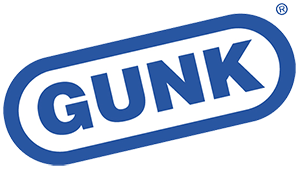 A blue and white gunk logo on a white background