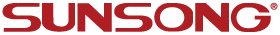 A red sunsong logo on a white background