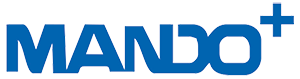 A blue mando logo on a white background