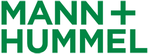 The logo for mann + hummel is green and white.