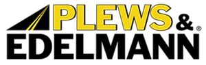 A yellow and black logo for plews & edelmann