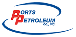 A blue and red logo for ports petroleum co. inc.