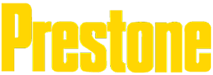 The word prestone is written in yellow letters on a white background.