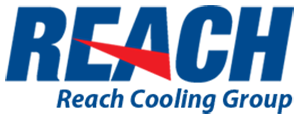 A blue and red logo for reach cooling group