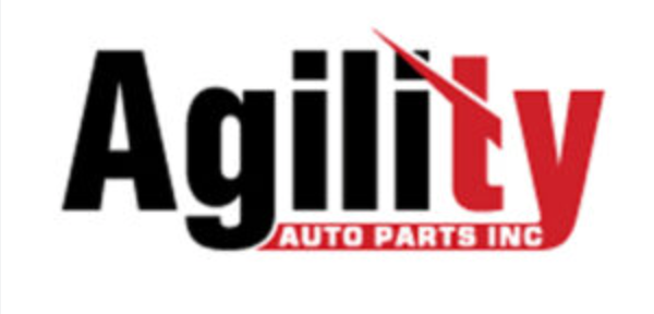 A black and red logo for agility auto parts inc