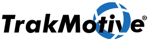 A black and blue logo for trak motive on a white background