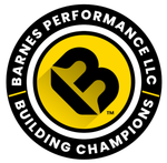 Circular logo for Barnes Performance LLC featuring a yellow center with a black letter