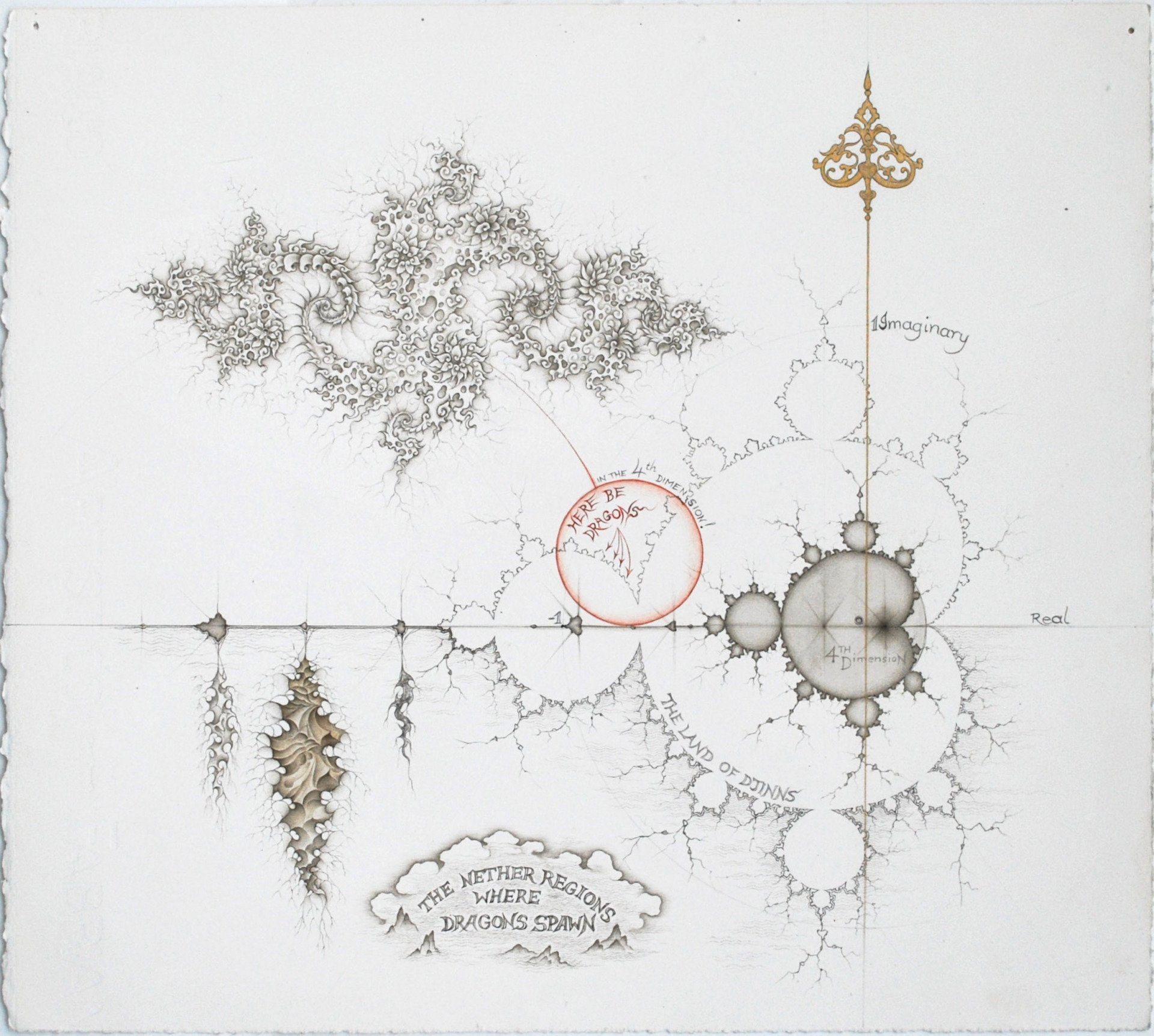 Siyah Qalam brush-drawing of the Mandelbrot Set.