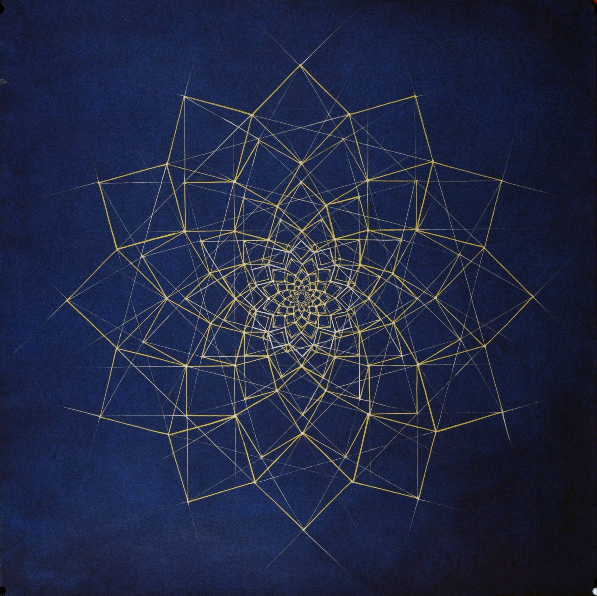 Shamsa geometry in gold and silver on indigo paper.