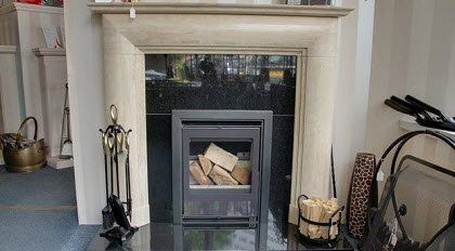 Fireplace and fire display in Surrey showroom