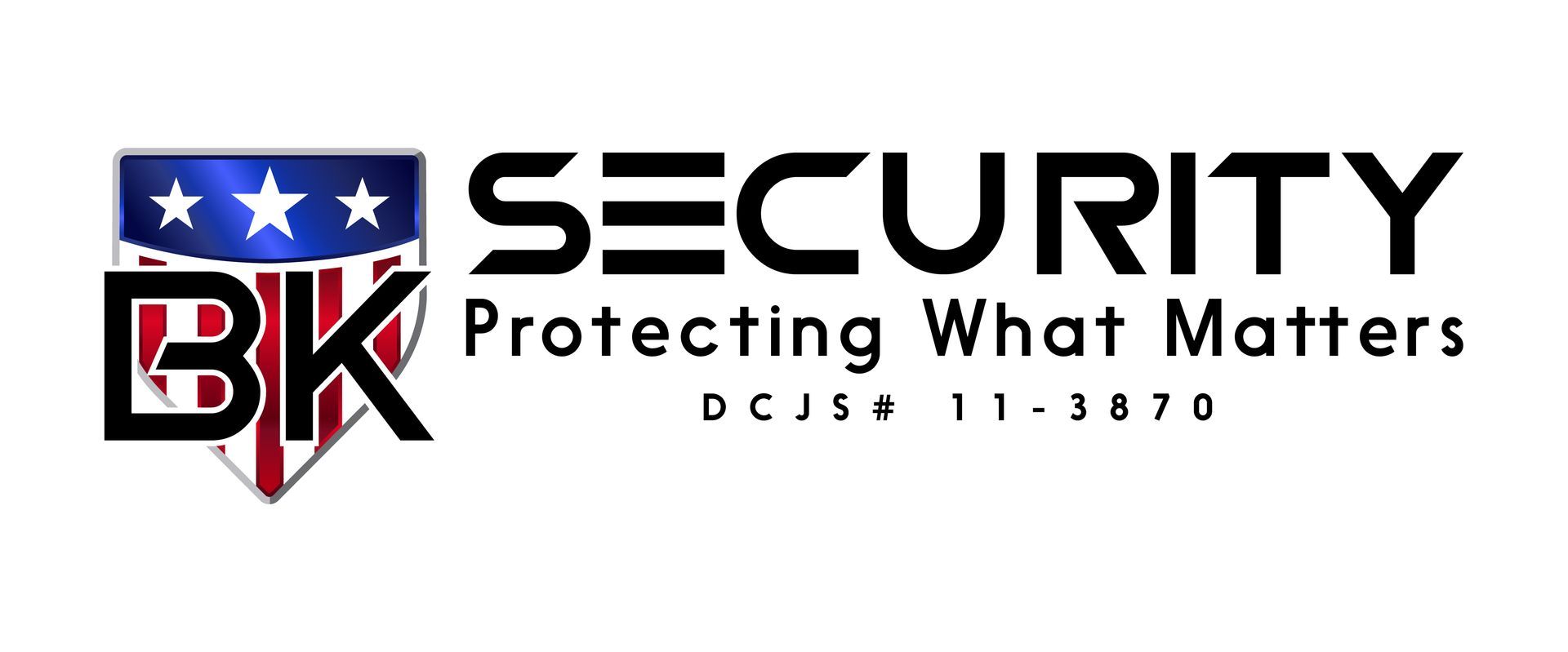 Logo for BK Security, an American flag-themed shield with 