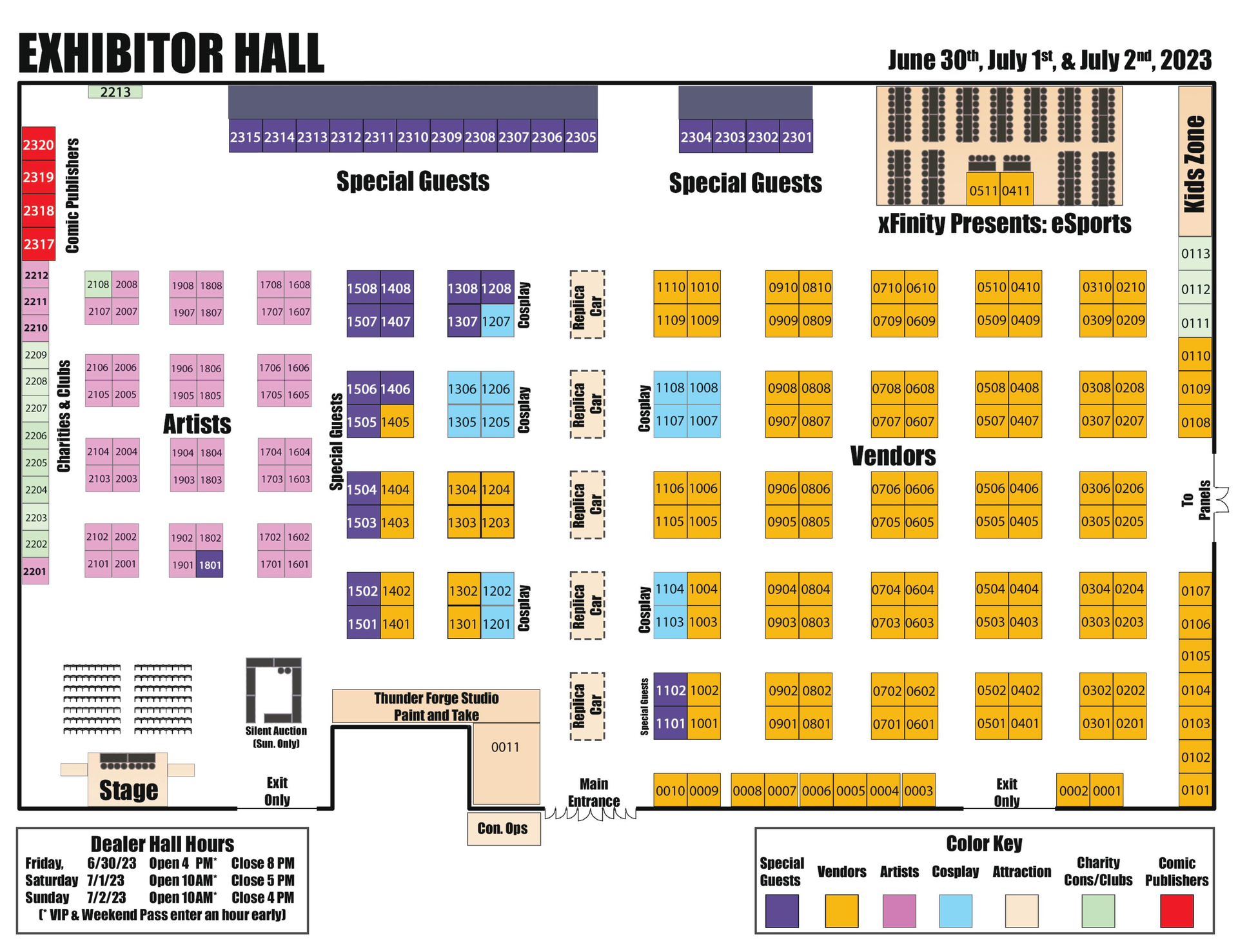Map of 2023 Exhibitor Hall at Capital City Comic Con