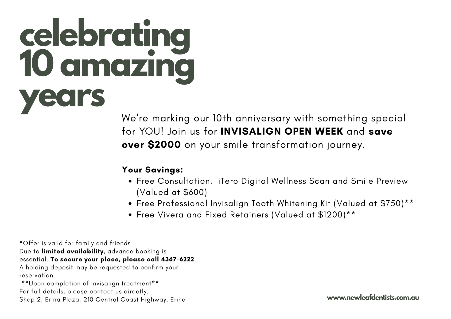 Celebrating 10 Years! Invisalign Open Week Offering Over $2000 in Savings on Smile Transformations — New Leaf Dentists in Erina, NSW