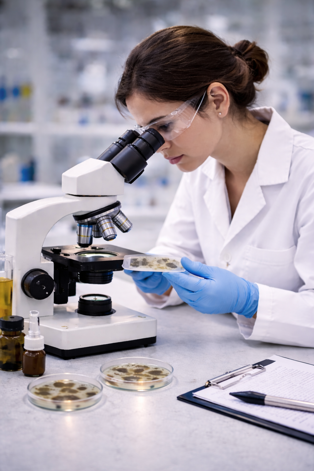Lab workers analyzing mold samples