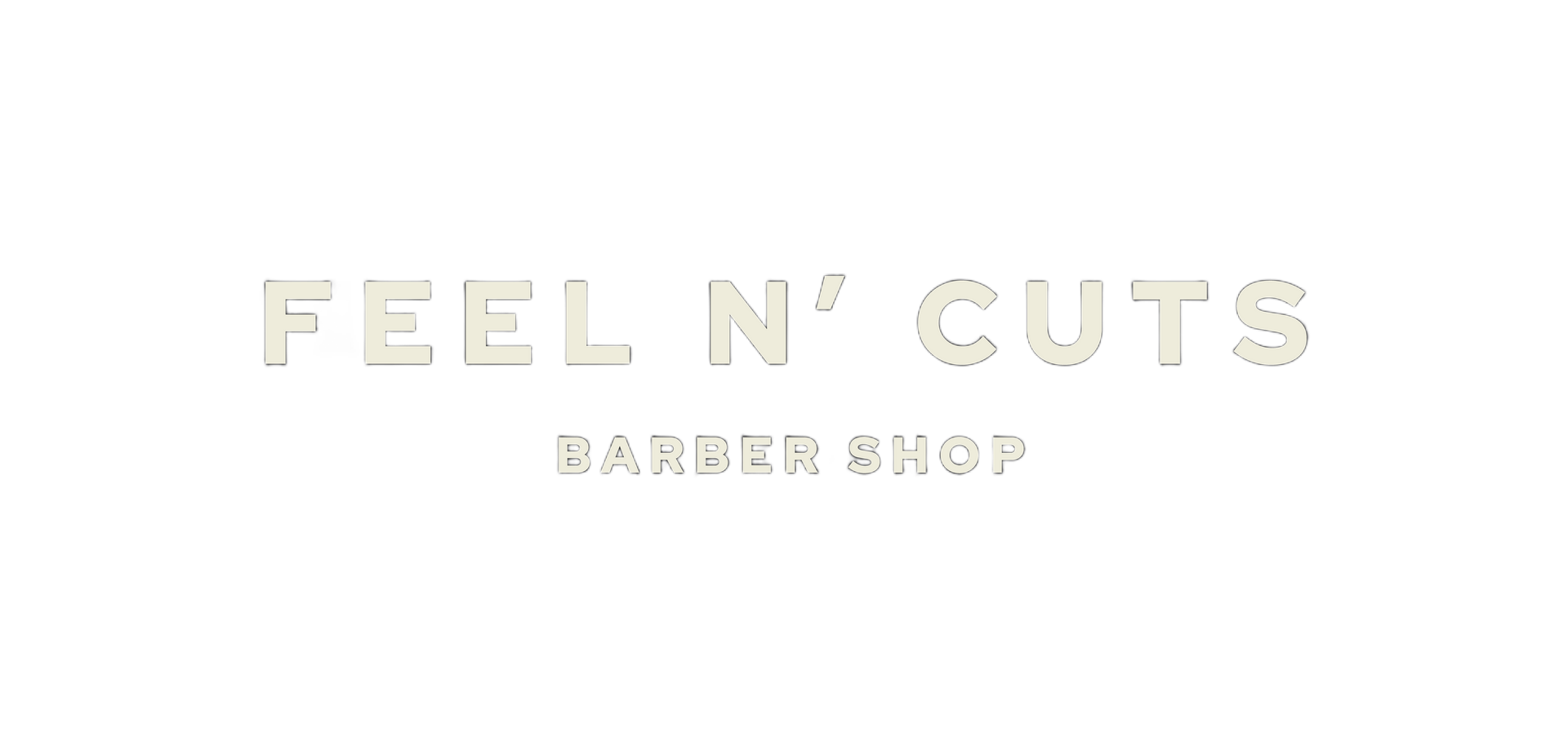 Logo for Feel N&rsquo; Cuts Barber Shop, text is light gray, centered on a white background.
