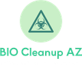 A logo for bio cleanup az with a biohazard symbol