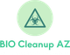 A logo for bio cleanup az with a biohazard symbol