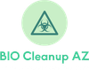 A logo for bio cleanup az with a biohazard symbol