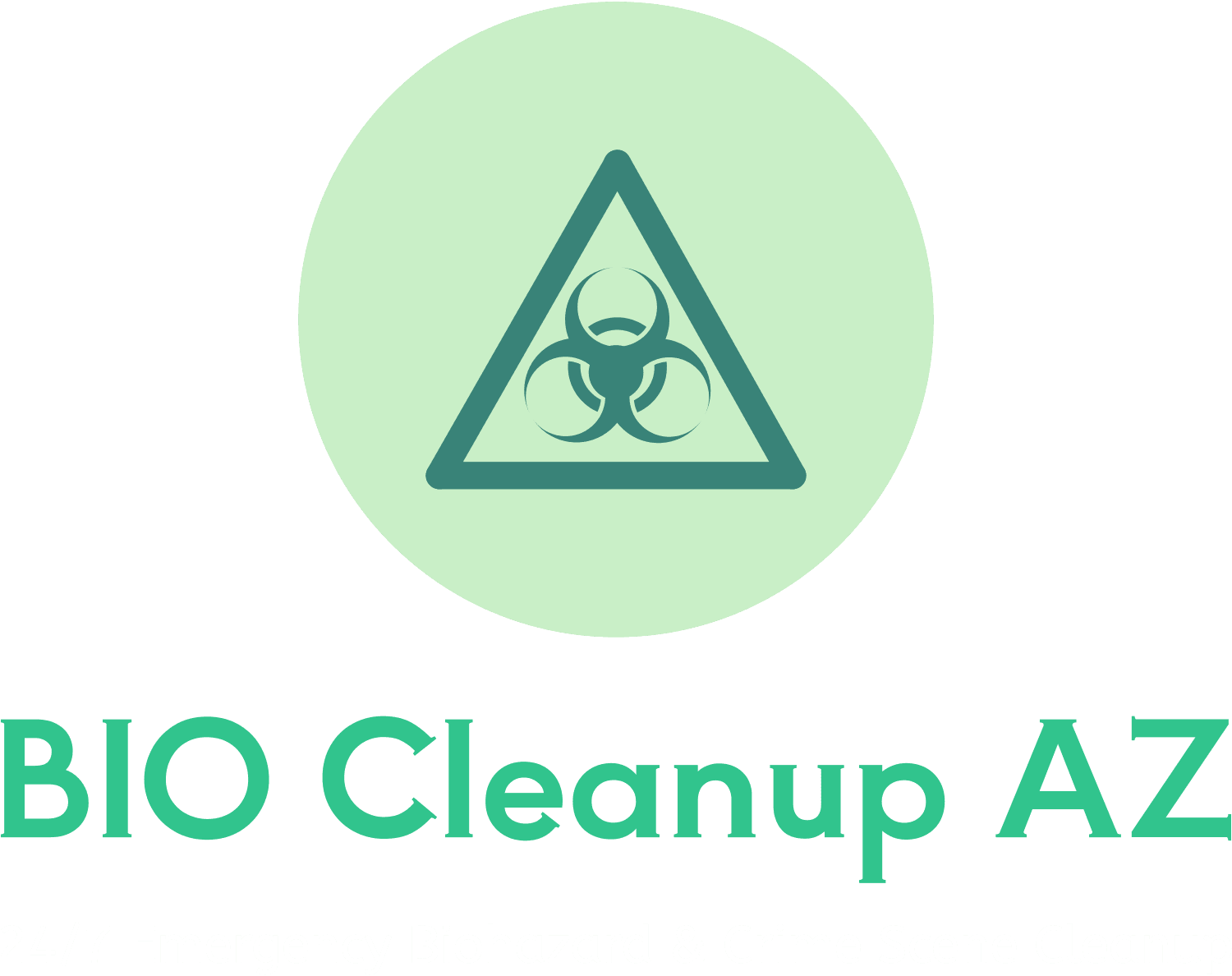 A logo for bio cleanup az with a biohazard sign in a triangle.