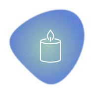 An icon of a candle with a flame on a pink background.