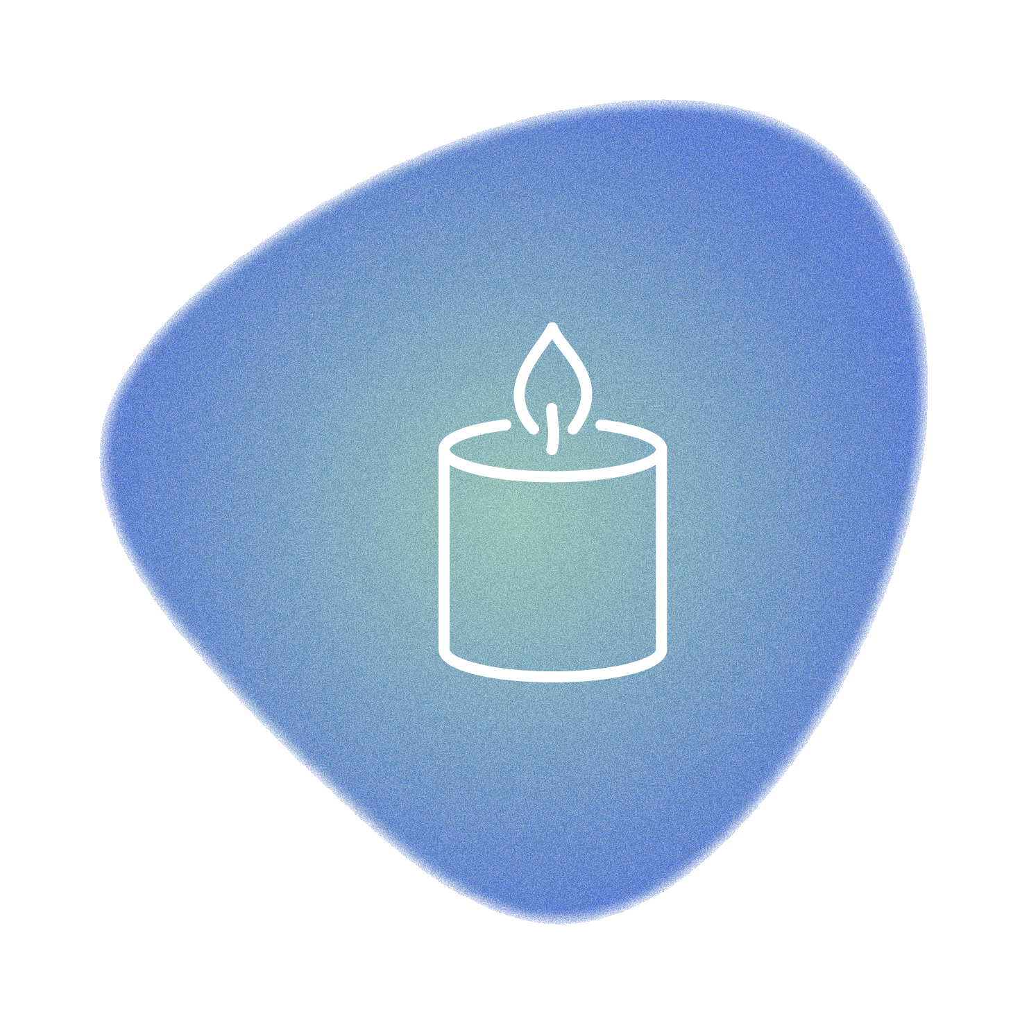 An icon of a candle with a flame on a pink background.