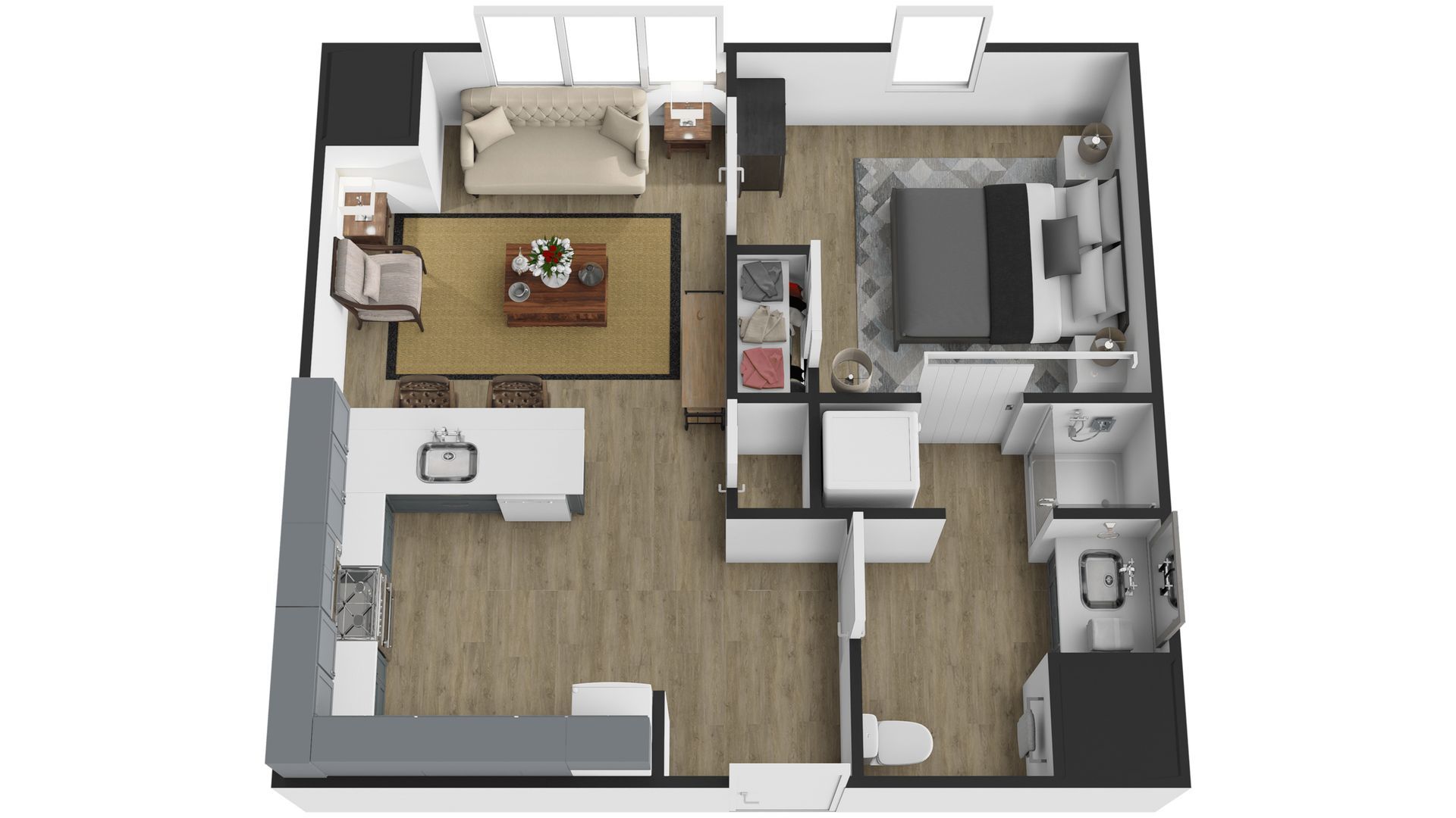 1 bedroom floor plan - digital rendering
