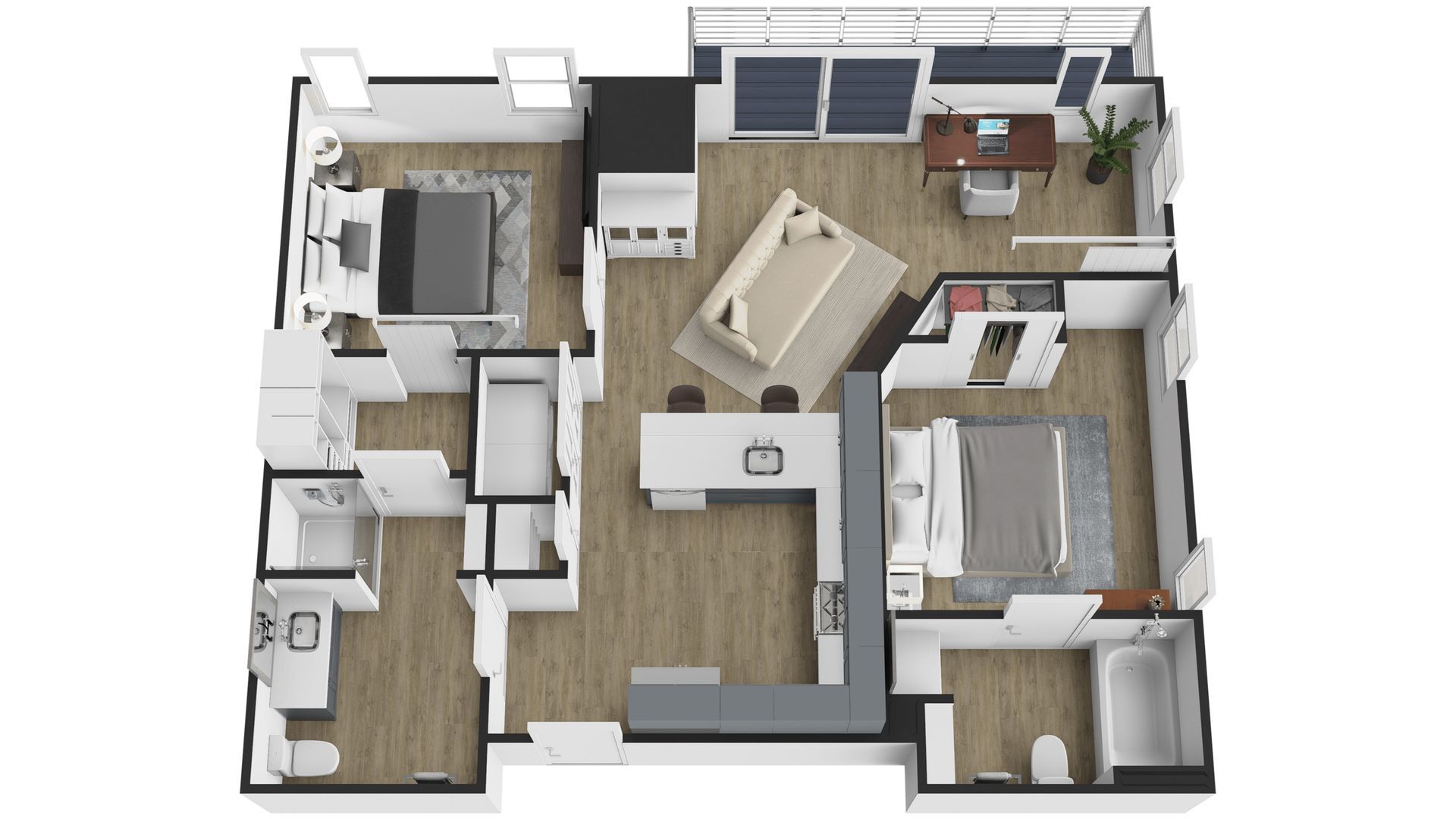 2 bedroom floor plan - digital rendering