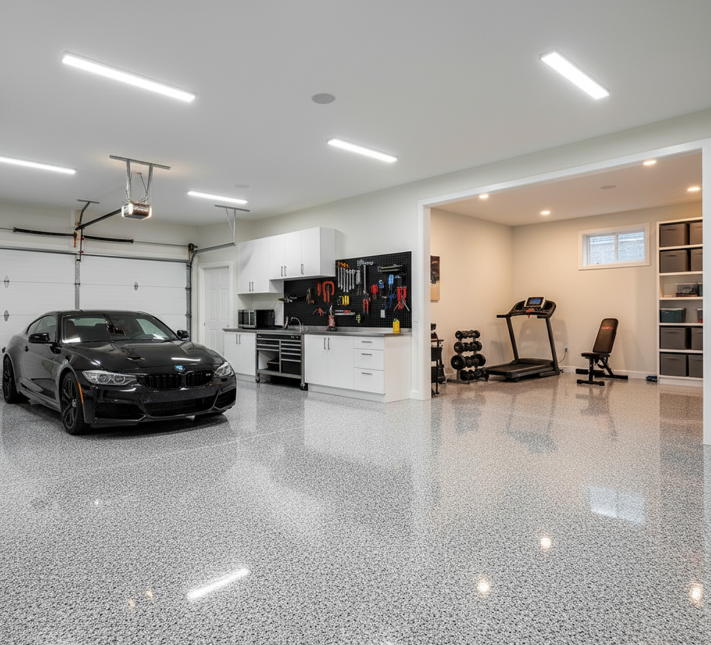 A man is working on a kitchen in a house under construction