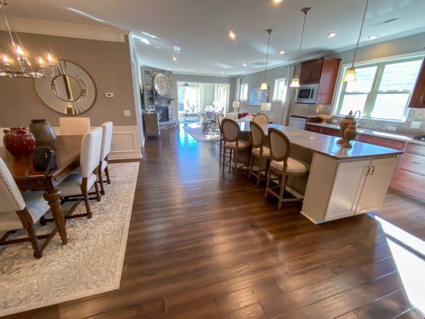 There is a large island in the middle of the kitchen.