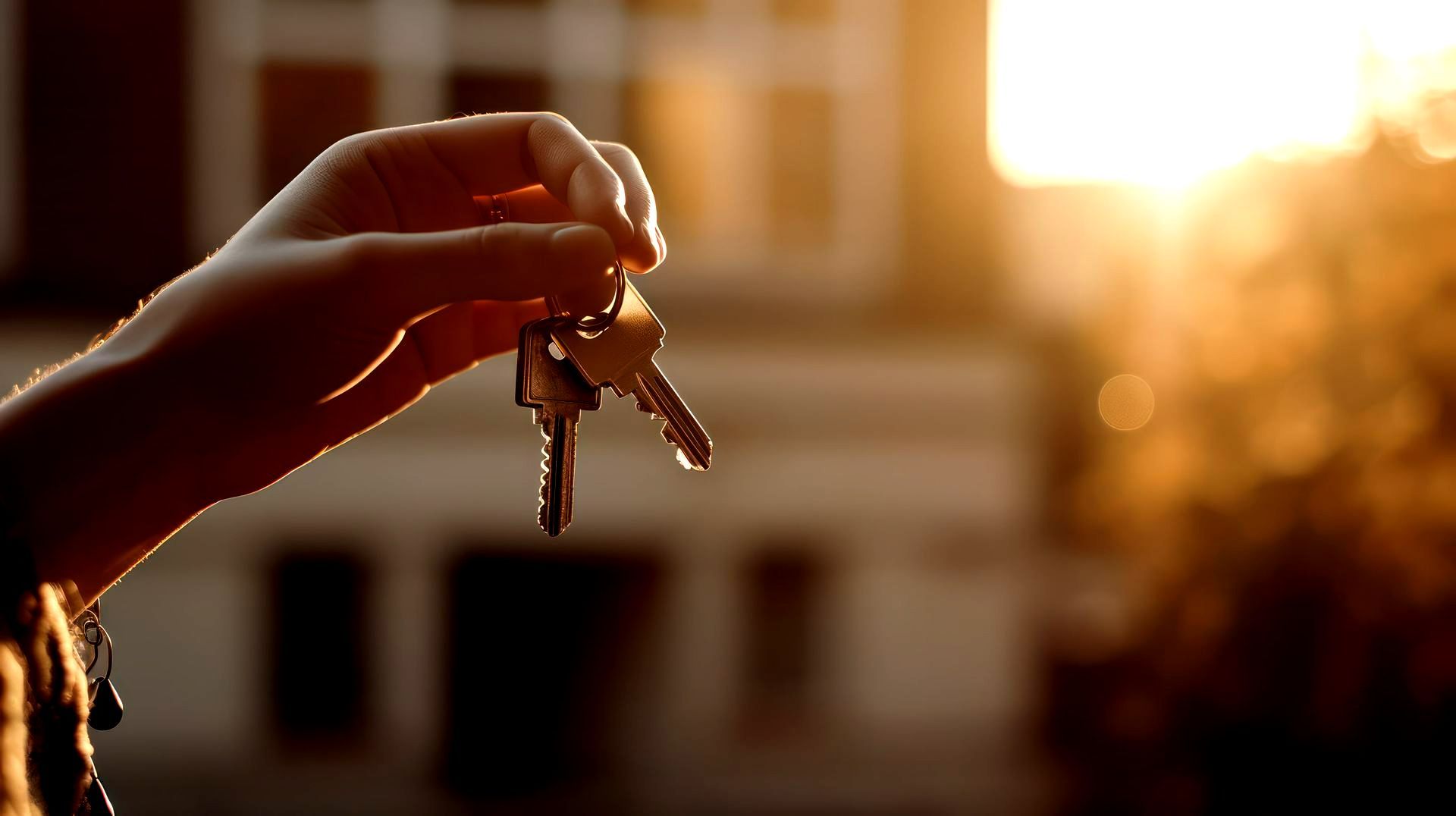 A Person Is Holding A Bunch Of Keys In Their Hand In Front Of A Building — Troy Cummings Locksmith In Port Douglas, QLD