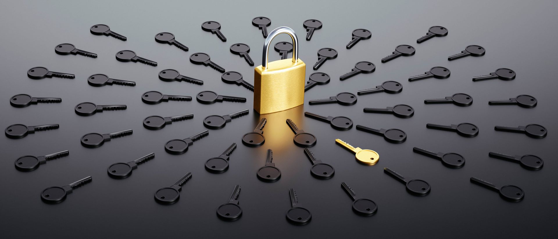 A Gold Padlock Is Surrounded By Black Keys — Troy Cummings Locksmith In Innisfail, QLD