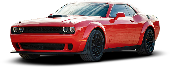 Red Dodge Challenger car.