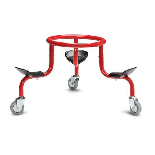 A red stool with wheels on a white background