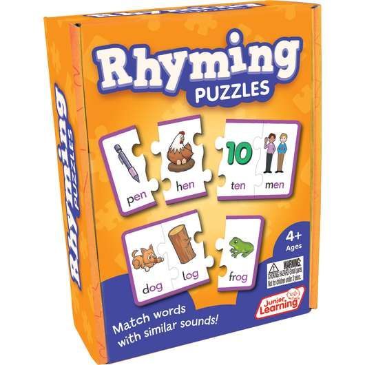 A box that says rhyming puzzles on it