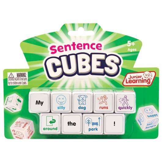 A package of sentence cubes with a green background