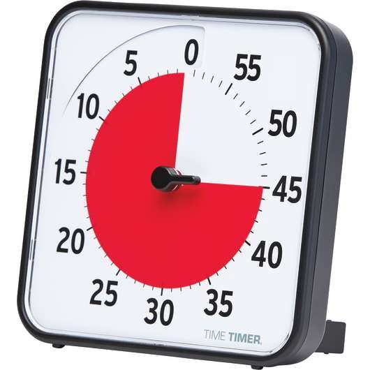 A black and white time timer with a red circle on the face