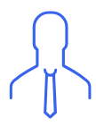 Blue outline of a person wearing a tie, representing a professional or employee.