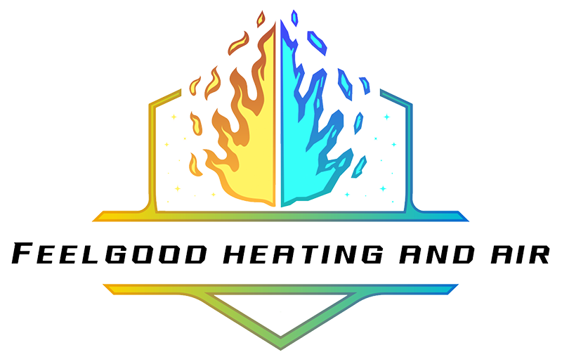 A logo for a company called feelgood heating and air