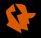 An orange, angular logo on a black background featuring a stylized lightning bolt cutting through a geometric shape.