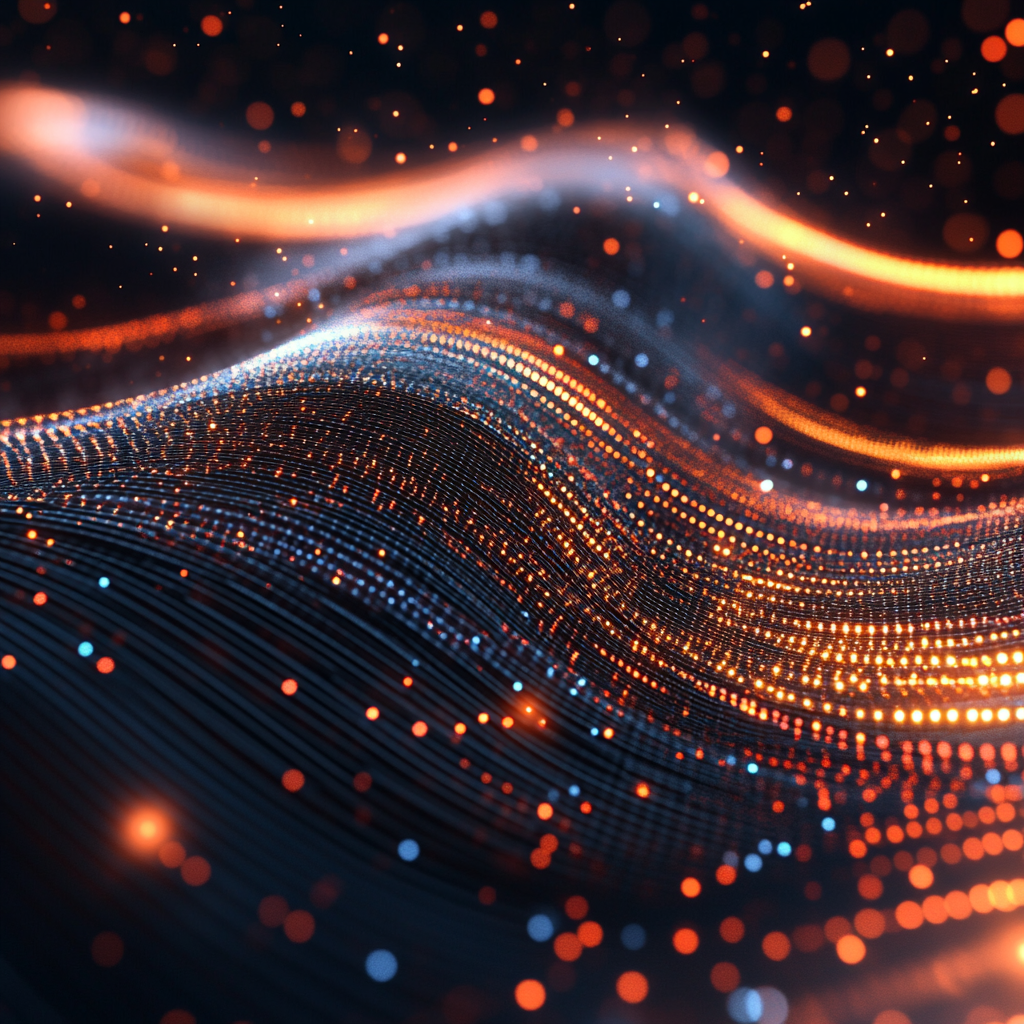 Nano-scale glowing wave, representing vibration control in semiconductor manufacturing