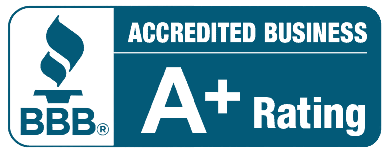 A blue sign that says accredited business a+ rating