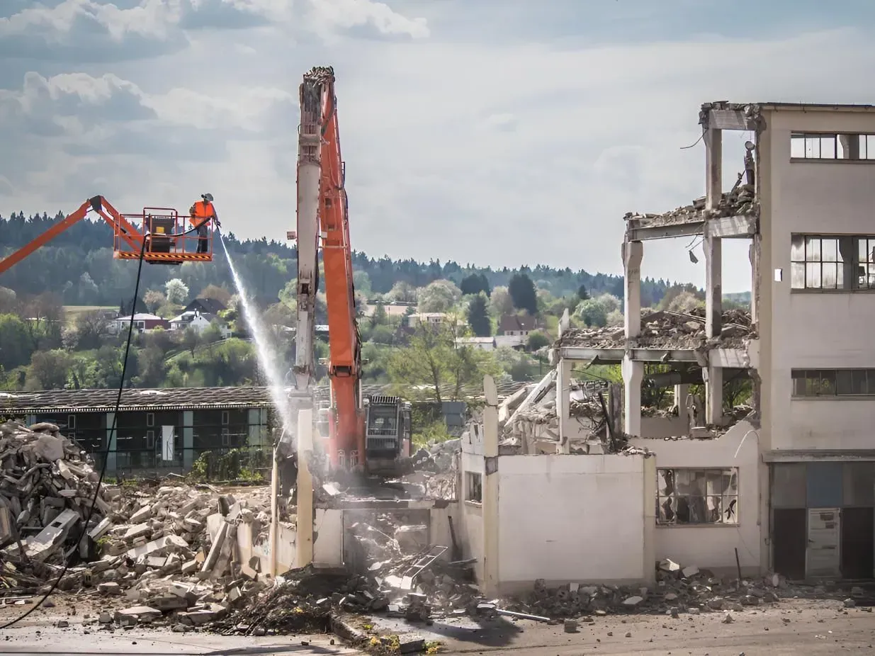 Construction Site With a High-Reach Excavator to Demolish a Building — Boland Contracting In Wellington, NSW
