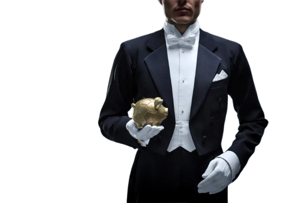 photo serveur ganté avec une tirelire