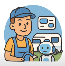 RV mechanic with AI assistant — digital marketing for RV repair businesses